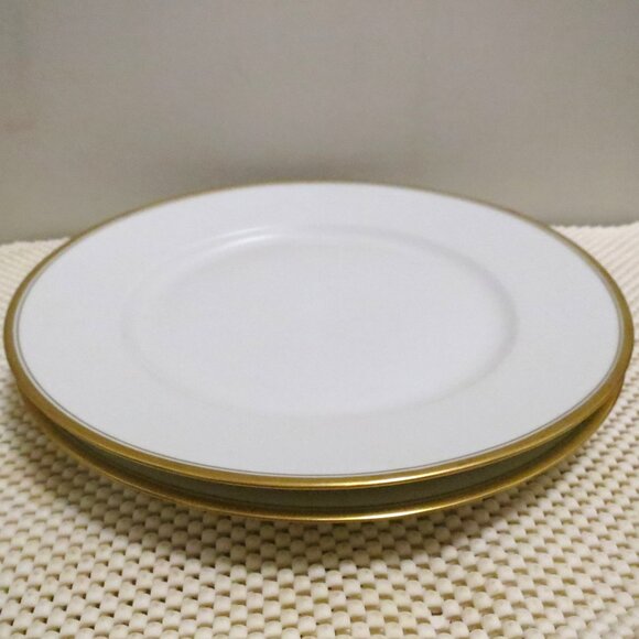 X2 Dinner Plates 9.75" Theodore Haviland Limoges White Gold Rings France - Picture 1 of 3